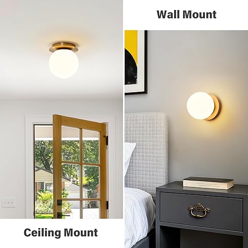 Miniatura 2 de Moderno aplique de pared de latón con forma de globo lámpara de pared moderna de mediados de siglo de oro de 6 pulgadas, pequeños apliques