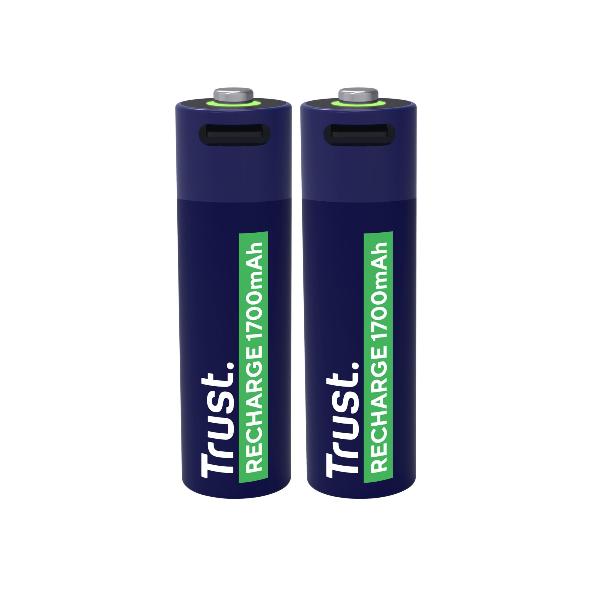 Trust Pilas Recargables AA USB-​C 2 Piezas, Puerto USB-​C Integrado, No Necesita Cargador de Batería, Alta Capacidad 1700 mAh, Carga con Cable USB/​Cargador de Teléfono, Paquete de 2