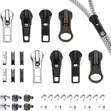 Nogeqi 39PCS Zip Repair Kit, Universal Zipper Repair Kit, Zipper Pull Replacement Pull Accessories for Backpacks, Tents, Jackets and Luggage Black, Silver, Bronze