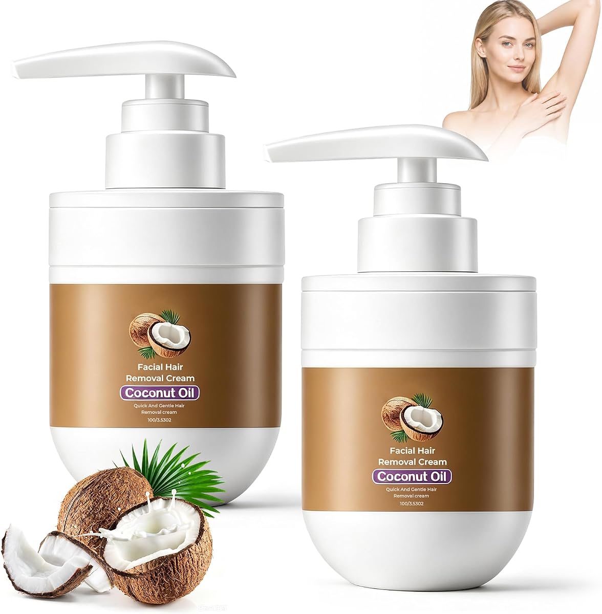 2PCS Gentle Coconut Oil Formula Hair Removal Cream,Facial Hair Removal Cream Effective Hair Removal,Suitable for All Skin Types