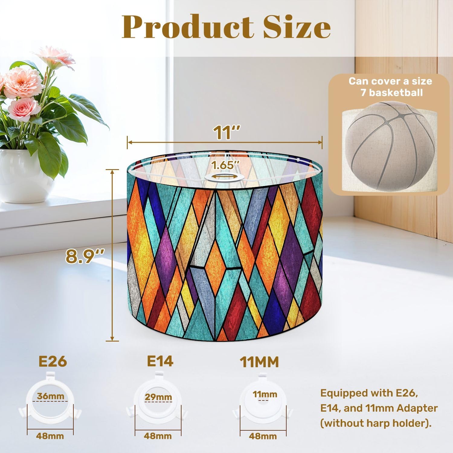 Lamp Shades Set of 2 Stained glass window Abstract colorful stained glass Art geometric Drum Lamp Shades for Table Lamps Floor Lamps Pendant Light 8.9"x11"x11" Replacement Large Linen Lampshades