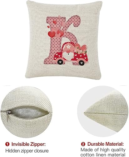 Miniatura 7 de Throw Cushion Cover Case Red Pink Polka Dots Love Hearts Truck Initial Letter Monogram K Decorative Pillow Cover Cotton Linen Square Lumbar Pillow