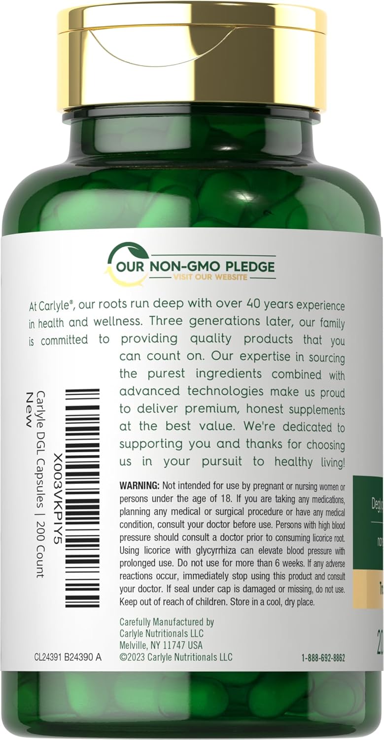 Carlyle DGL Deglycyrrhizinated Licorice Capsules | 200 Count | Vegetarian, Non-GMO & Gluten Free Supplement - Image 3