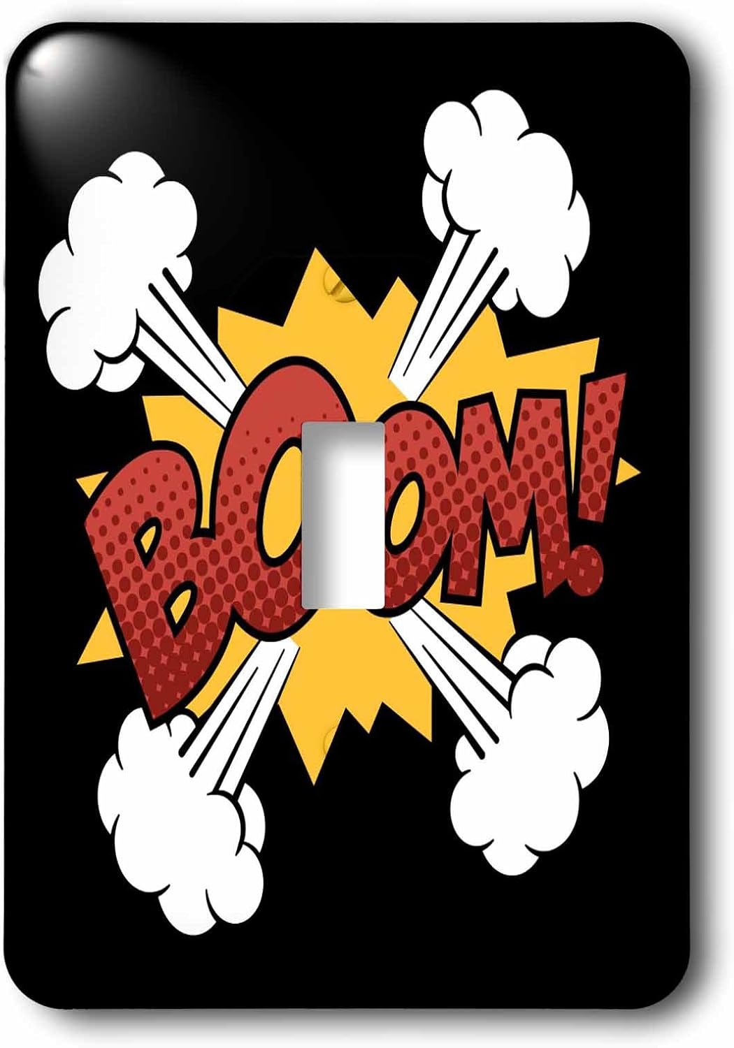 3dRose lsp_201971_1 Boom Red Lettering with Smoke on Yellow and Black Background Single Toggle Switch