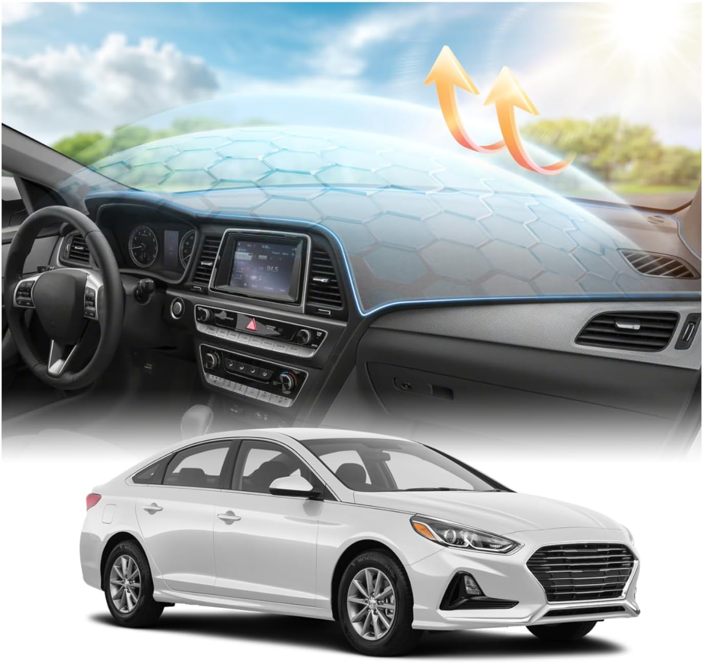 CARTIST Gray Dash Cover for 2015-2019 Hyundai Sonata 7th Gen Dashboard Cover Accessories Premium Suede Anti-Glare Sun Shade Dash Mat Non-Slip&Airbag Safe Interior Protector
