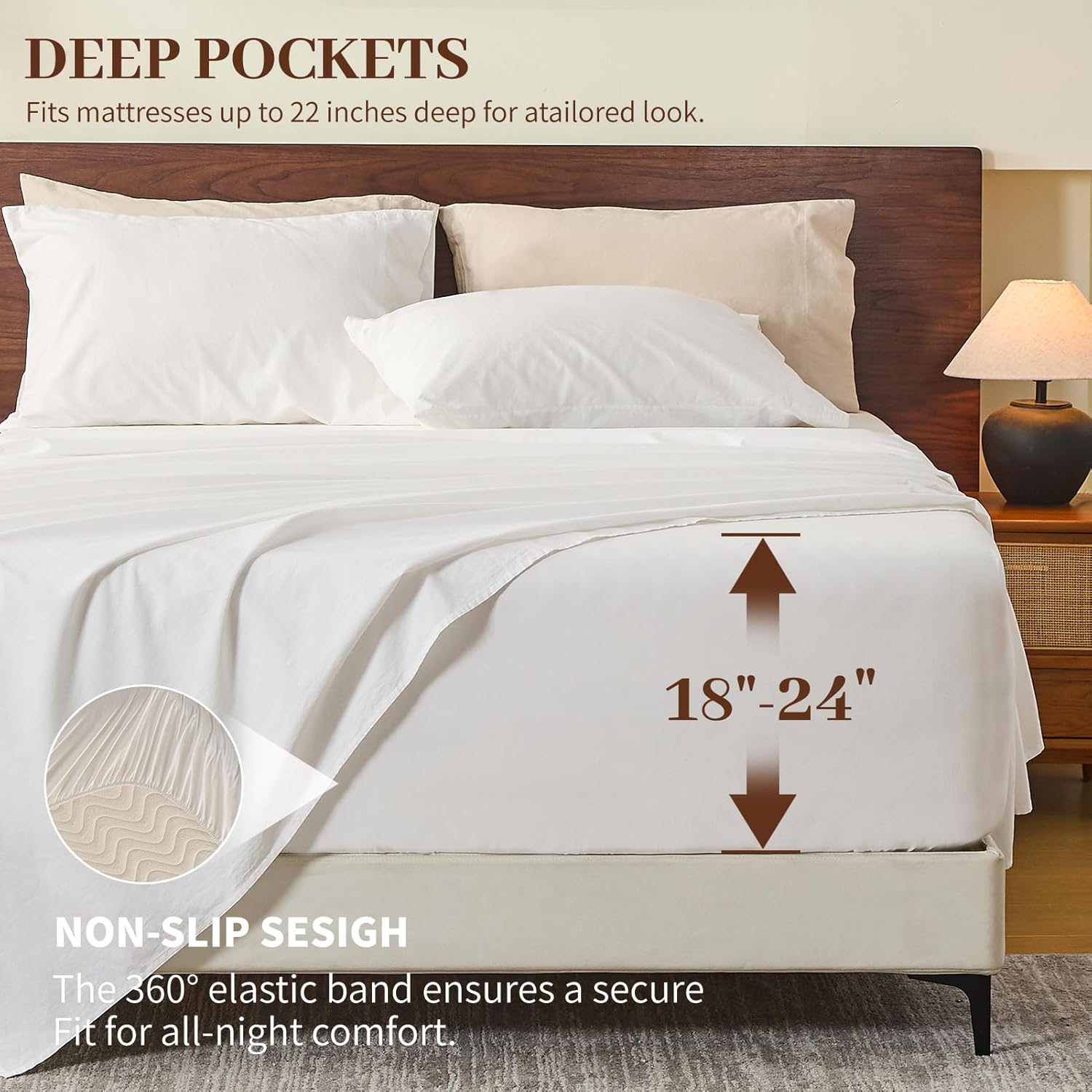 MEISHANG 100% French Pure Linen Sheets California King Size - Extra Deep Pocket Sheet Set, Soft Durable Flax Linen, Anti-Tear Breathable & Oeko-Tex Certified 18-24 Deep Pocket,All Season(White)