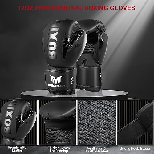 Miniatura 3 de Saco de boxeo para adultos, juego de bolsa de boxeo pesada de 4 pies con guantes de 12 onzas para artes marciales mixtas de karate, kickboxing, sin