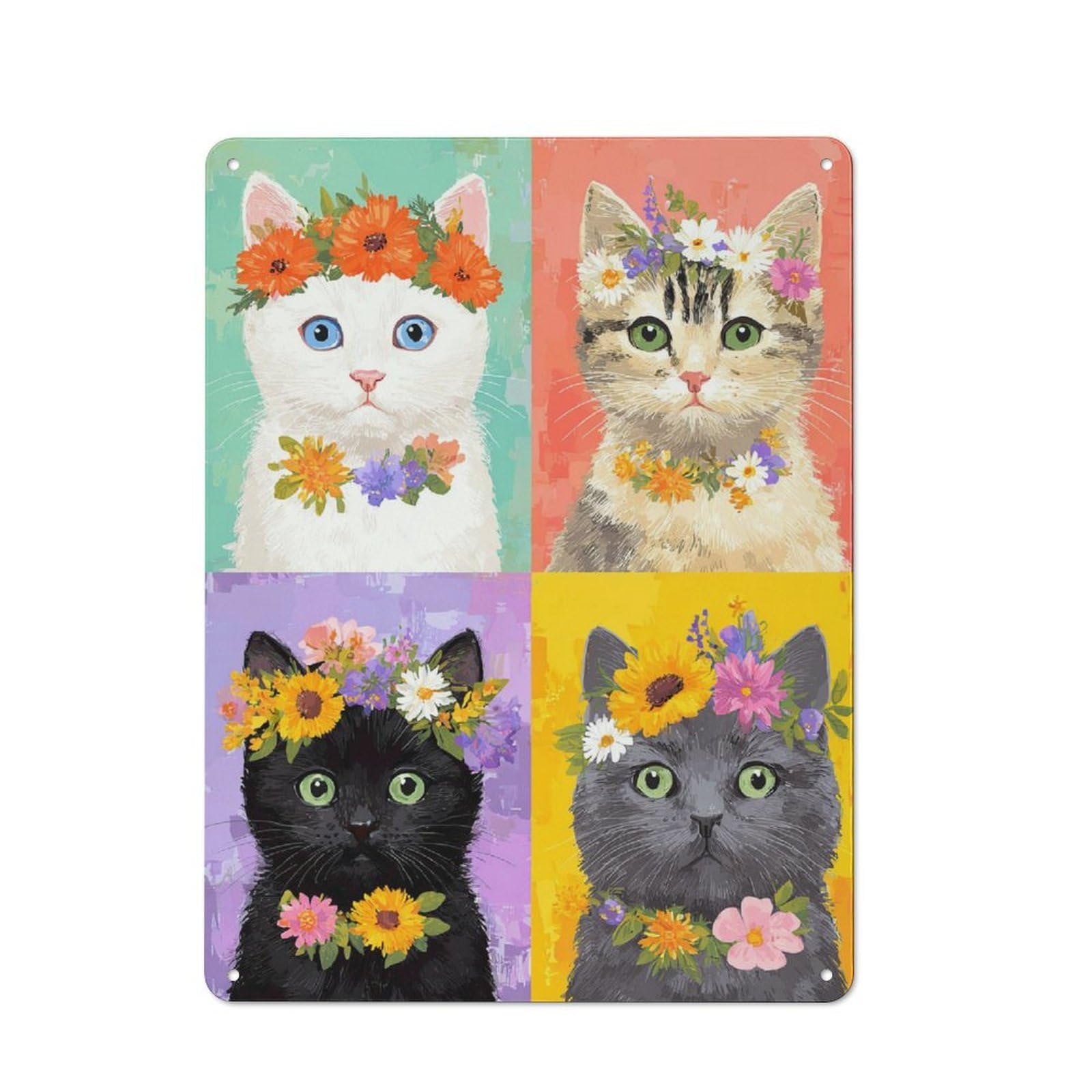 Junmoney Floral Feline Portraits Vintage Metal Plaque 40X30cm For Man Cave Or Games Room, For An Autumn Update To Man Cave And Games Room