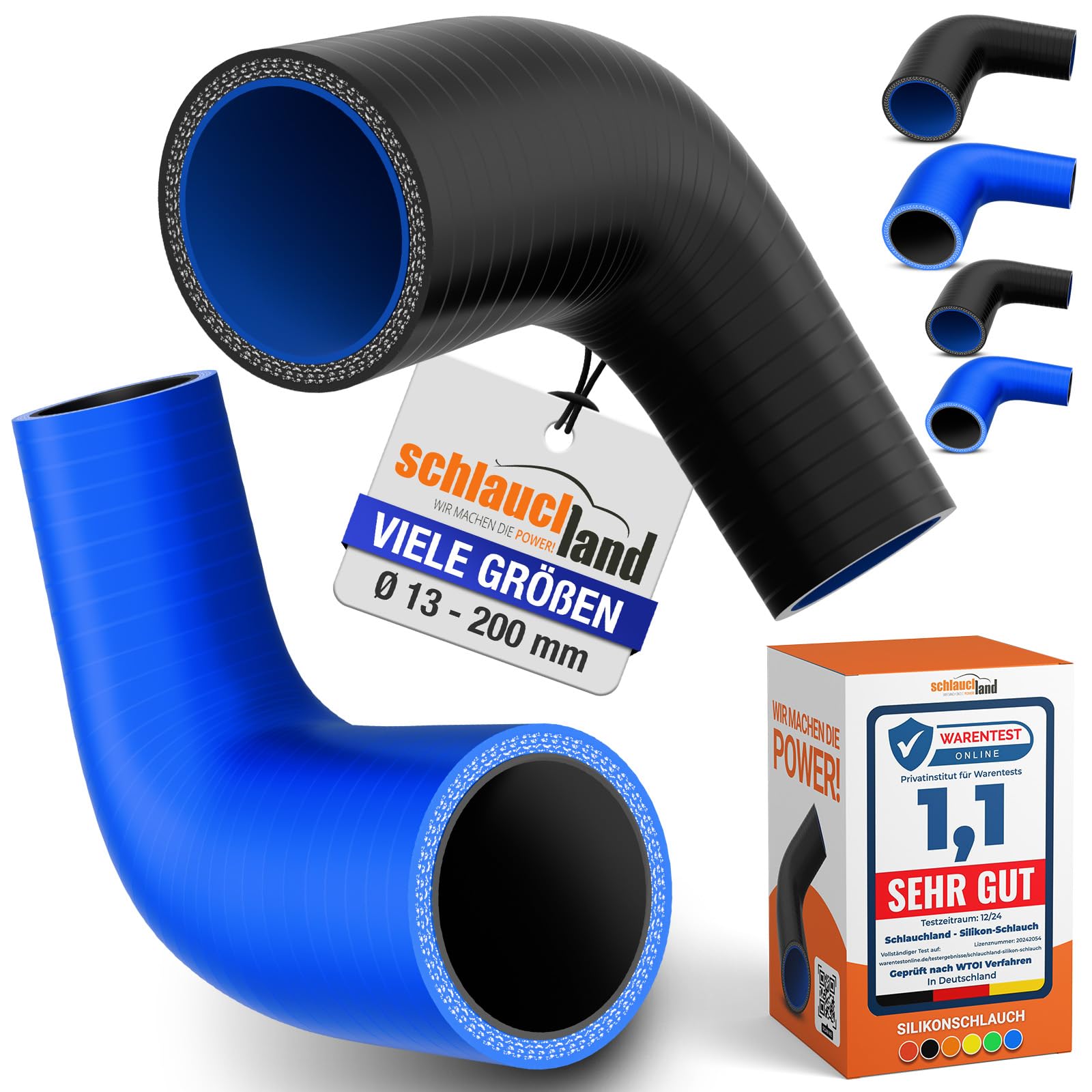 90 ° Reduzierbogen ID 67-60mm schwarz***Silikonschlauch Silikon Reduzierstück LL
