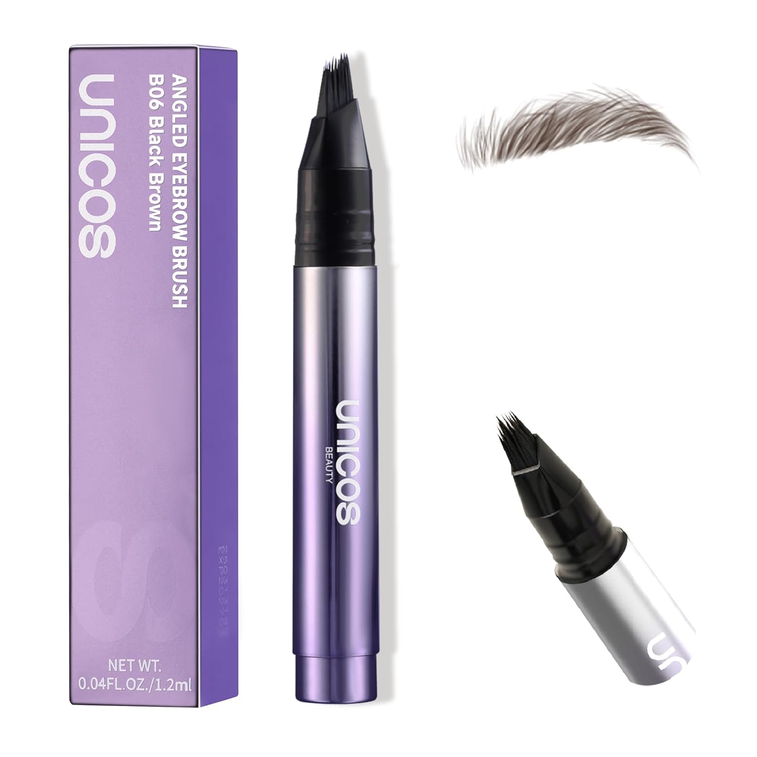 Unicos Eyebrow Pen, Angled Brow Brush, Eyebrow Pencils for Women, Natural Brow Pen, Hair-Like Strokes, 24hrs Long-Lasting, Waterproof, Smudge-Proof, Easy to Use, Multiple Uses, BlackBrown