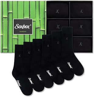 Men’s Bamboo Socks 6 Pack Breathable Moisture Wicking Multiway Stretch Antibacterial Skin Friendly Reinforced Heel & Toe Crew Socks in Luxury Gift Box