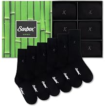 Soxbox Men s Bamboo Socks 6 Pack Breathable Moisture Wicking Multiway Stretch Antibacterial Skin Friendly Reinforced Heel & Toe Crew Socks in Luxury Gift Box