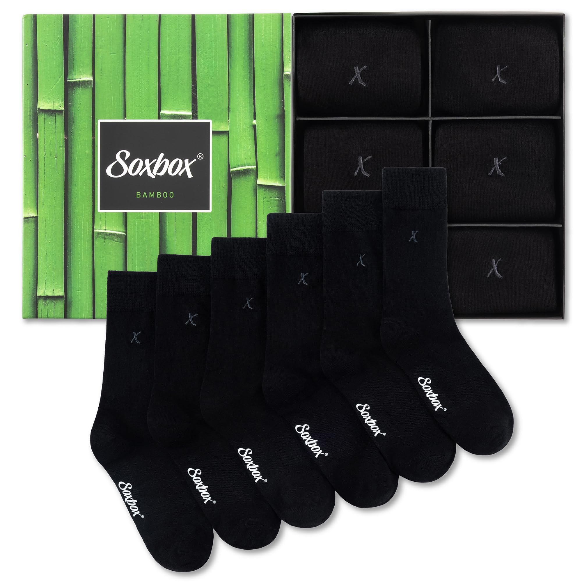 Soxbox 6PK Mens Bamboo Socks - UK 6-9/EU 39-43 - Black