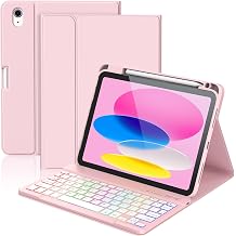 KBCASE for iPad 10th /A16 11th Generation Case with Keyboard Detachable Keyboard Case for iPad 10th 10.9" 2022/A16 11th Generation 11" 2025 with Pencil Holder, Multi-Angle,UK Layout, Pink