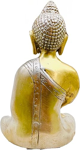 Miniatura 2 de QT - Estatua de Buda de latón con estatua de medicina, antiguo ídolo tibetano de Bhumisparsa Mudra Buda para meditación y protección de la paz,