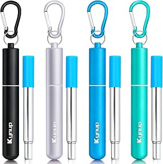 Kynup 4Packs Reusable Straws, Metal Straw with Silicon, Travel Drinking Straws with Case, Keychain, Cleaning Brushes, Silicon Pcs Perfect for Travel, Gifts (20 PCS) Blue-Black-Silver-Turquoise