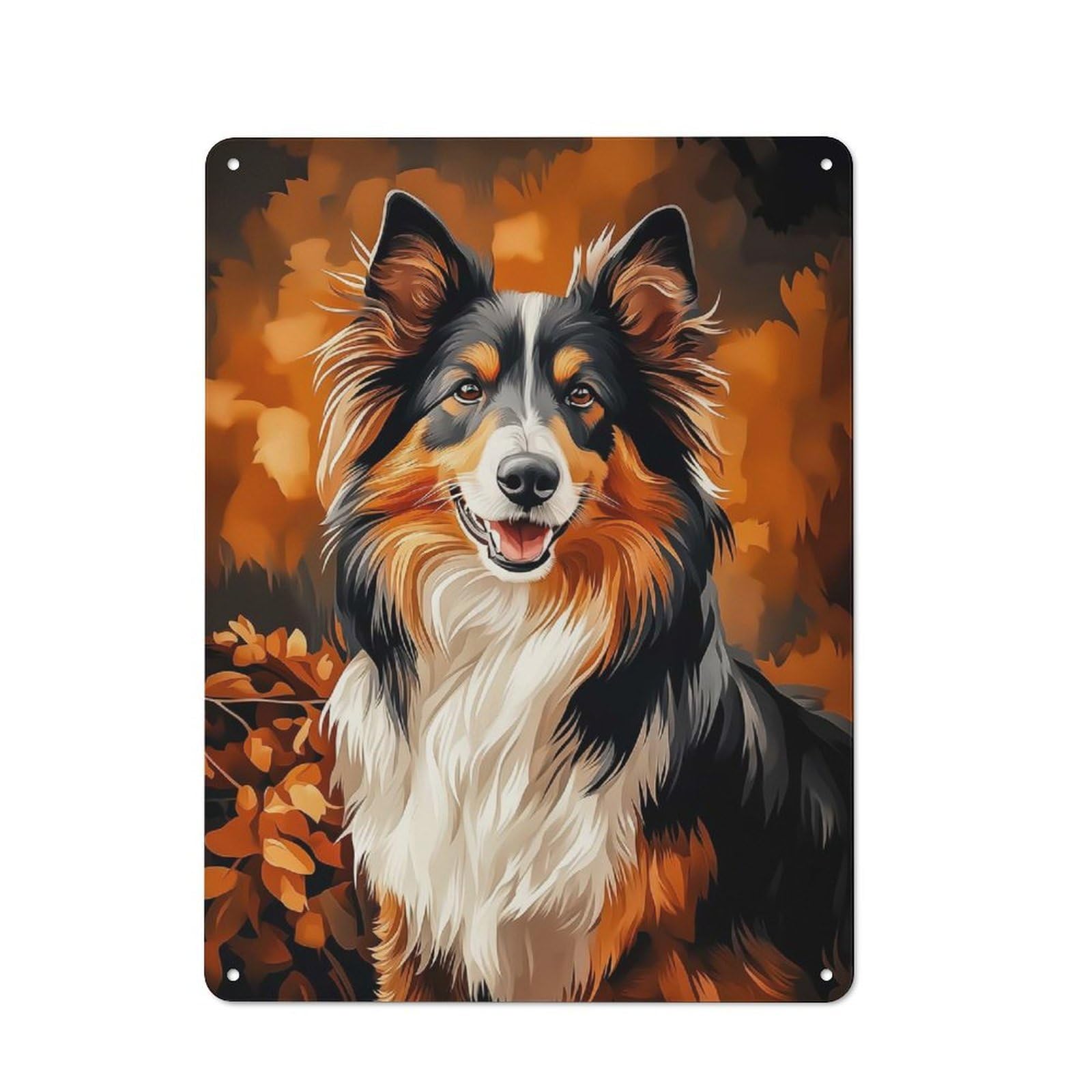 Junmoney Style-16 Rough Collie Dog Portrait In Autumn Cottage Style Metal Wall Decor 40X30cm, Country Metal Sign For Kitchen, Cottage, Porch Or Garden Room