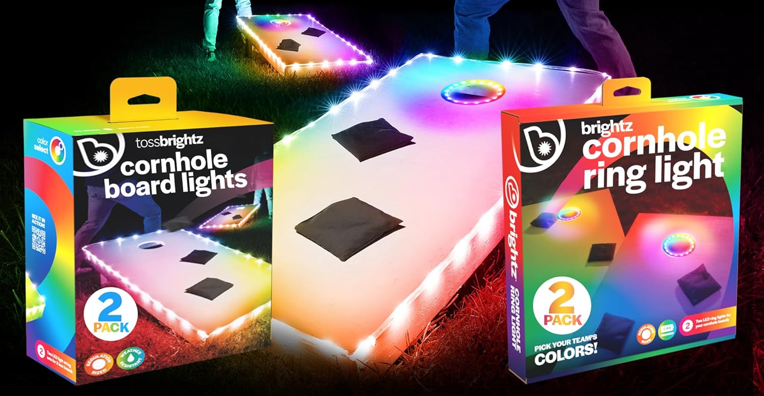 Brightz Premium Cornhole Ring & Edge Light Bundle - RingBrightz + TossBrightz for Ultra Brightness (Color Changing)