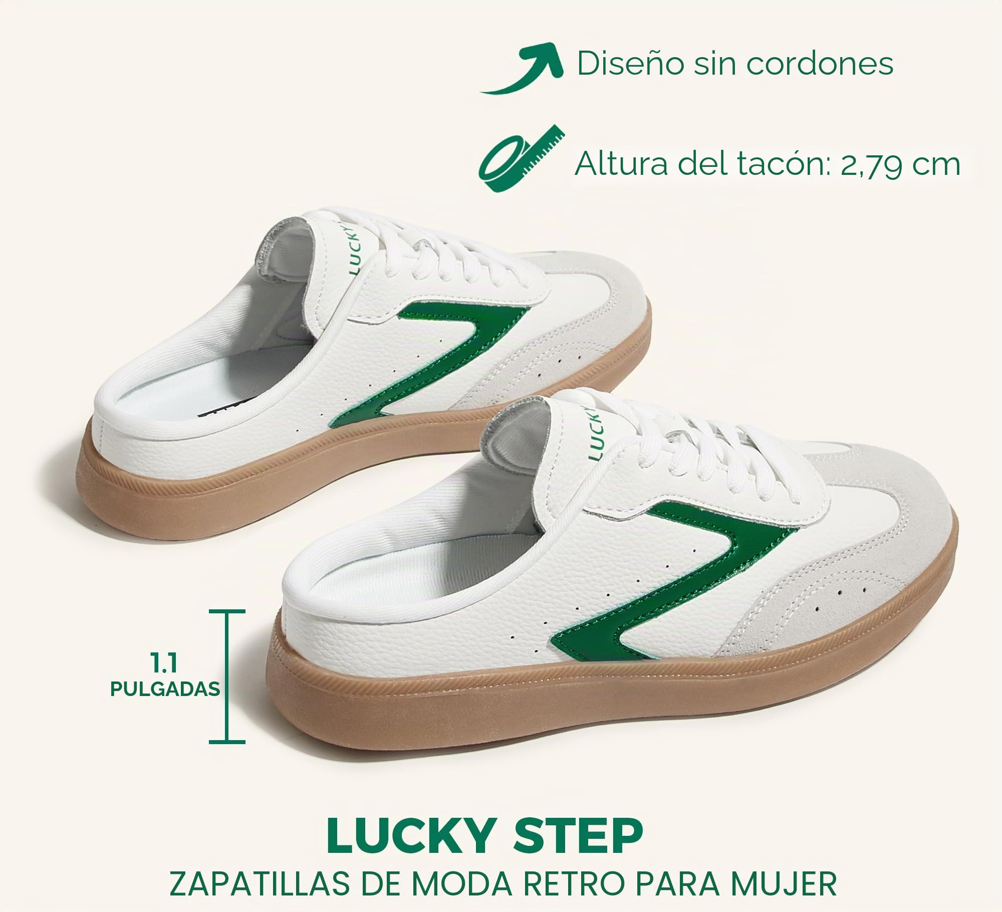 LUCKY STEP Zapatillas Mujer Tipo Mula Sin Talón, Deslizantes, Cómodas para Invierno y Casual, Estilo Retro