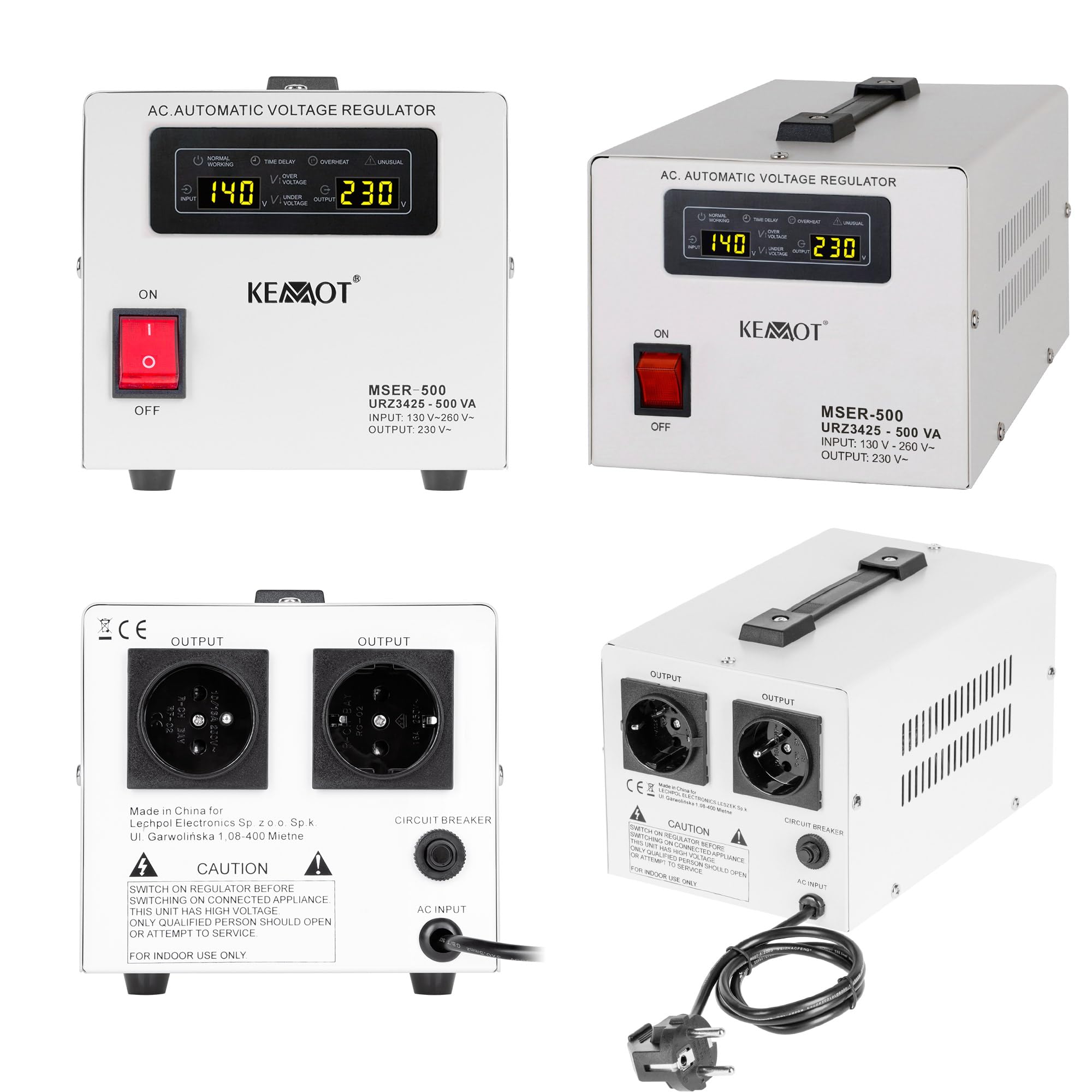 Régulateur de Tension Automatique Kemot Mser-500 (500 VA, servomoteur)