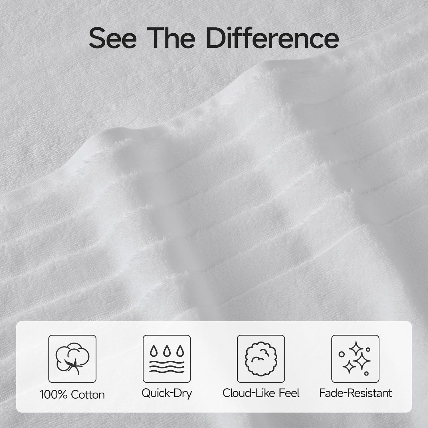 ecolook Luxury Bath Towels Set of 2,Lightweight 370GSM, 28x55 Inch, 100% Cotton Ultra Soft & Quick Dry with Hanging Loop, for Bathroom Shower Gym Travel - White