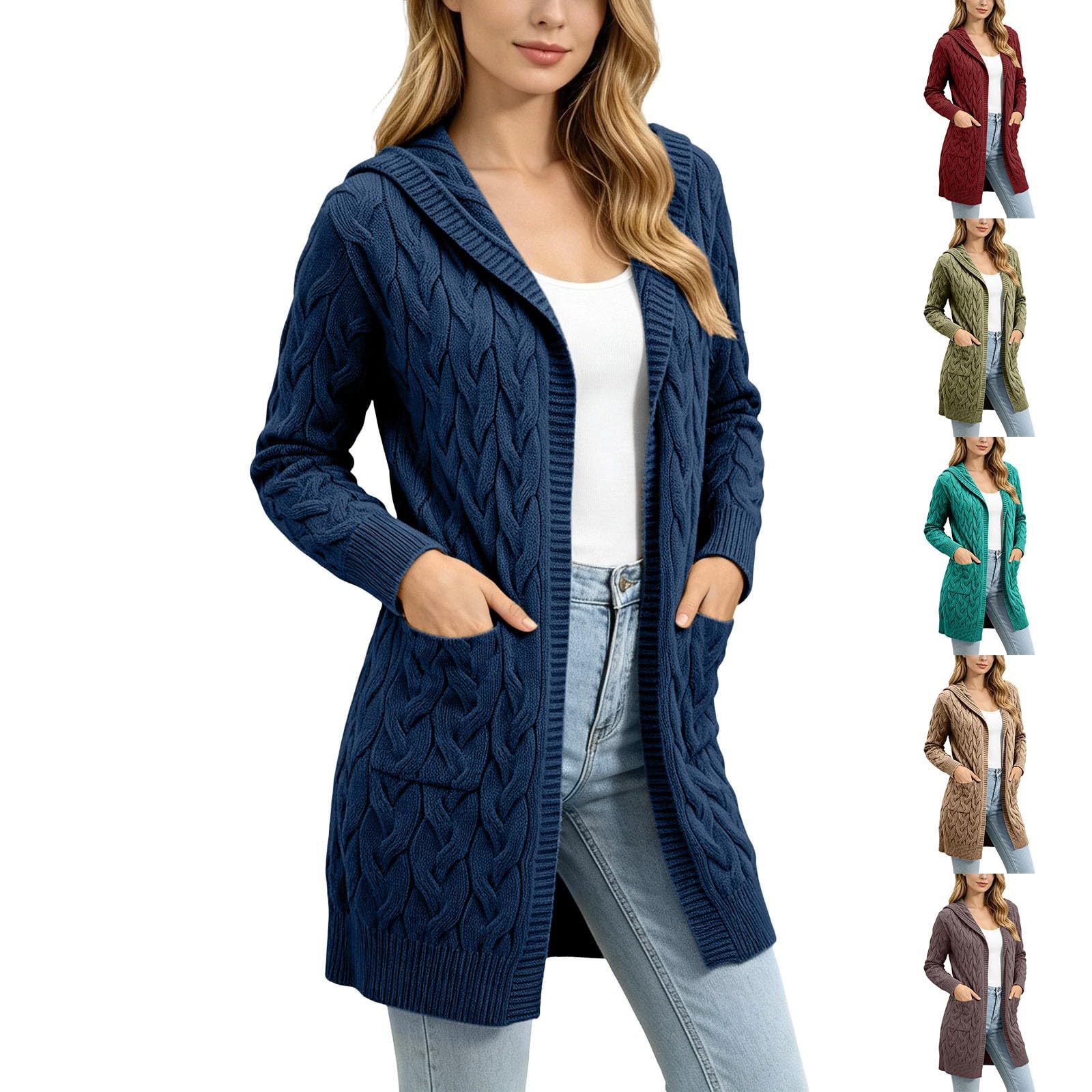 Gilet en Maille pour Femme, Torsades Texturées, Port Ouvert, Coupe Longue