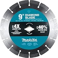 Makita E-02515 9" Segmented Diamond Blade for Concrete, Brick, Block - General Purpose Wet/Dry Cutting, Long Life