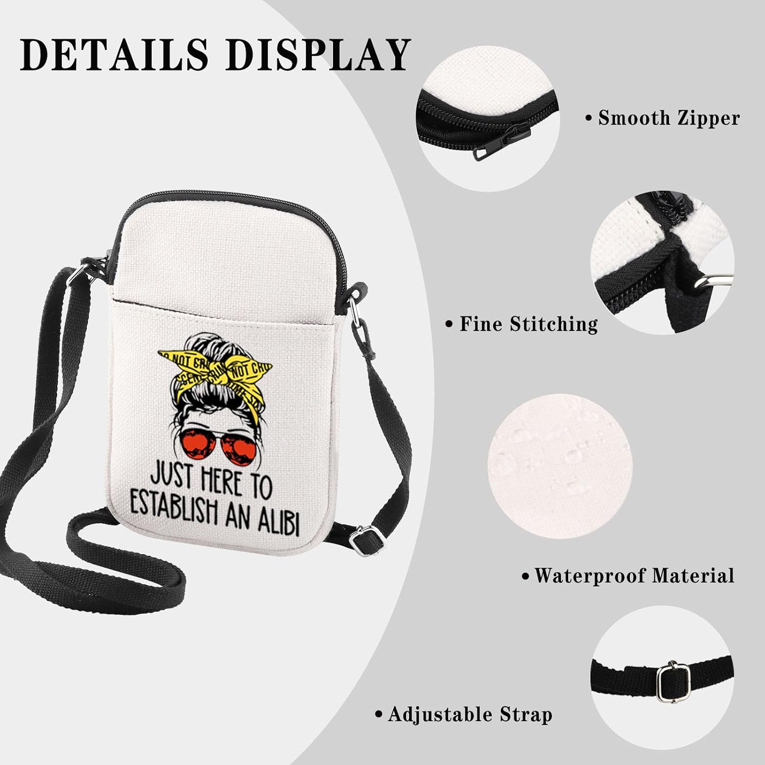 True Crime Gift Just Here to Establish and Alibi Zipper Crossbody Bag Gift for Crime Show Fan