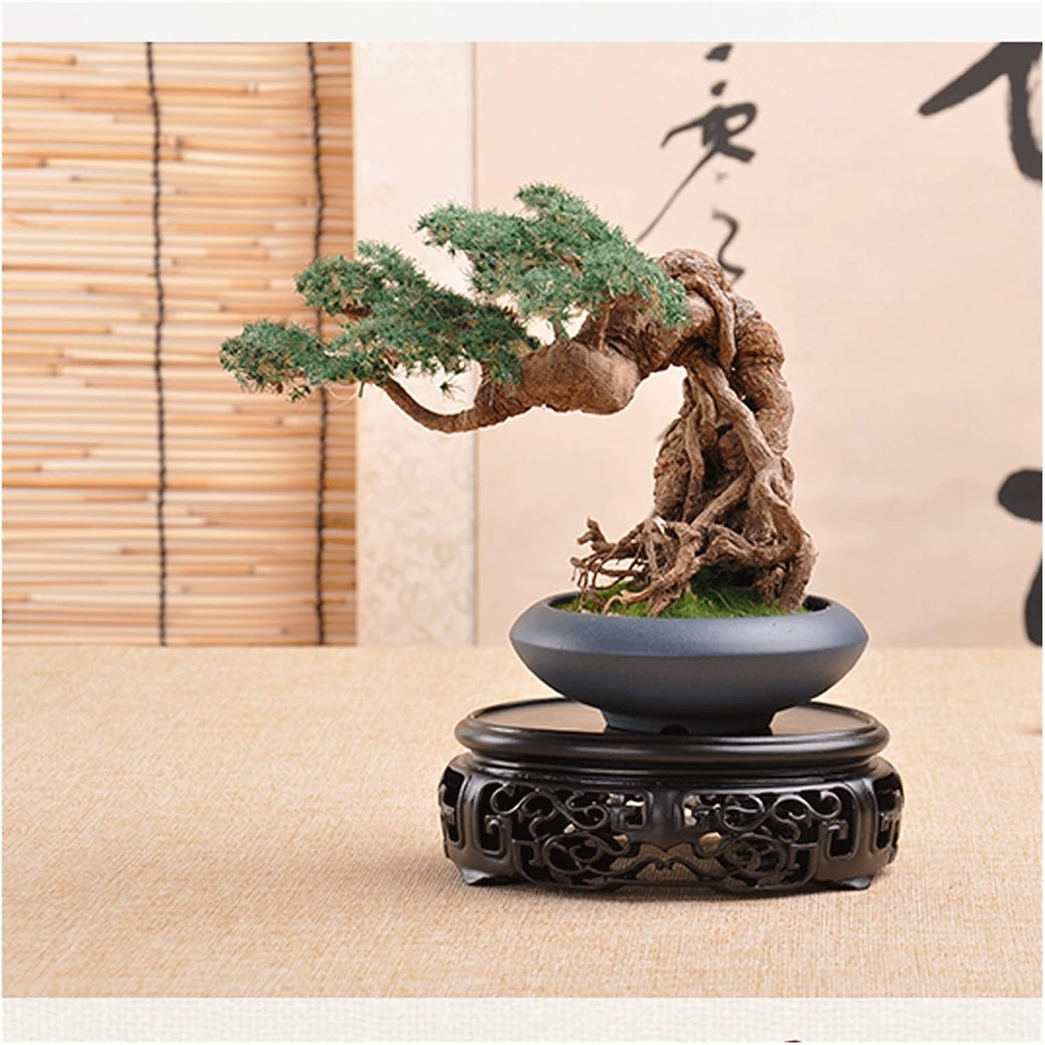 盆栽台座 鉢植えの翡翠のための木製の花瓶ベースラウンド彫りの台座絶妙な木の陳列台（赤黒） 花瓶ベース (Color : 赤)