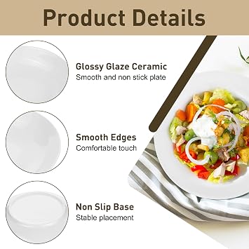 8 Inch Ceramic Pasta Bowls Set of 4,Large White Salad Bowl Pasta Plates Dessert Bowls Breakfast Serving Dishes for Spaghetti Bolognese,Salad,Fruit Crumble,Grain Bowl Microwave Dishwasher Safe