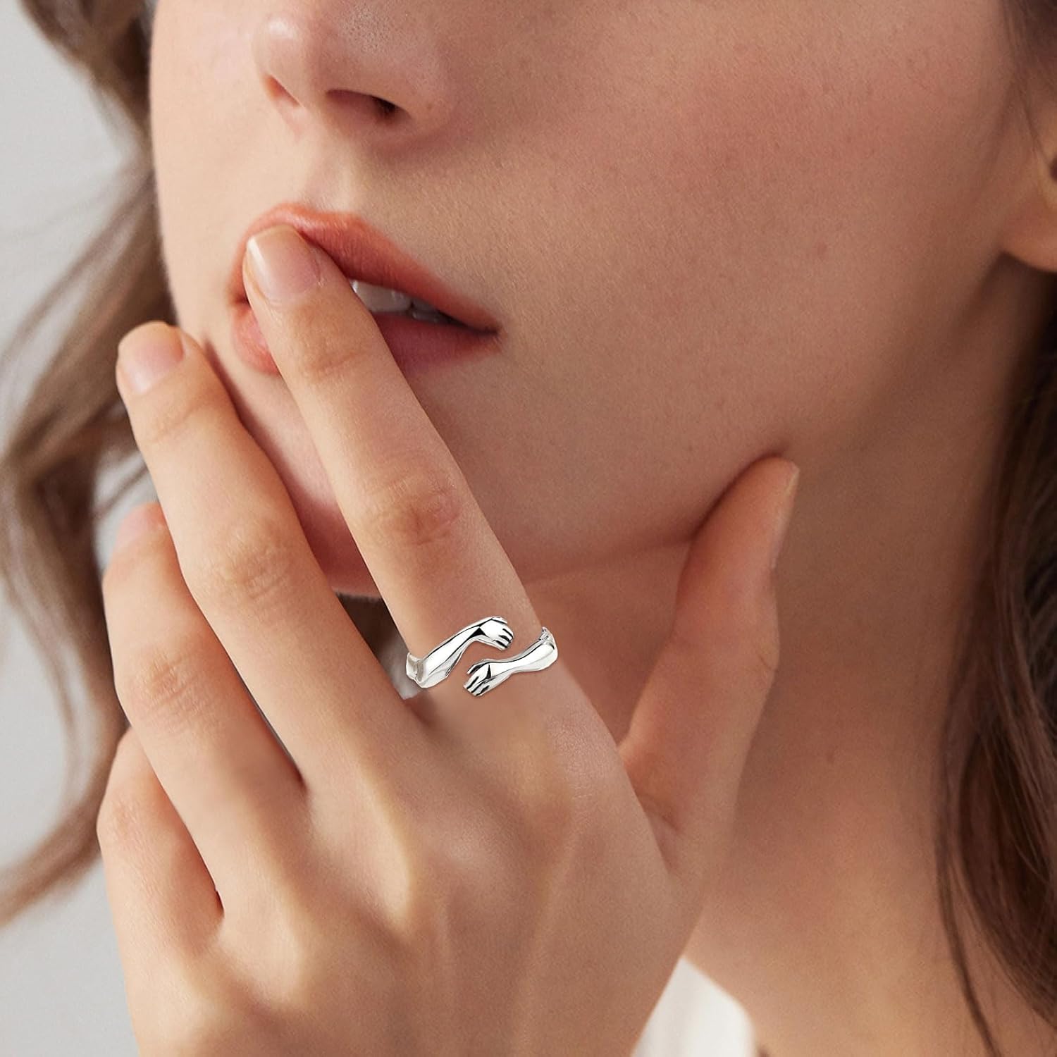 EUDORA Heart Hug Rings Claddagh Ring for Women Men S925 Sterling Silver, 18K Gold-Plated Adjustable Hugging Hands Open Ring Pinky Promise Couples Bands Rings Jewelry Gifts for Women Men - Image 5