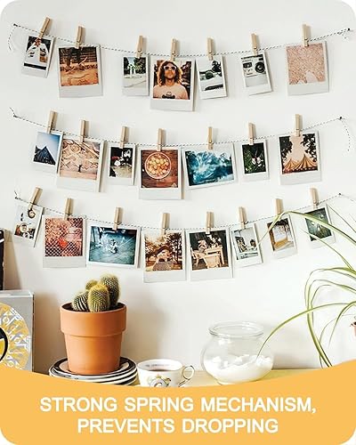 Miniatura 6 de Mini alfileres de ropa para fotos, mini pinzas para la ropa, cadena de fotos mejorada de 1.18 pulgadas con clips, pequeños pines de cierre de madera