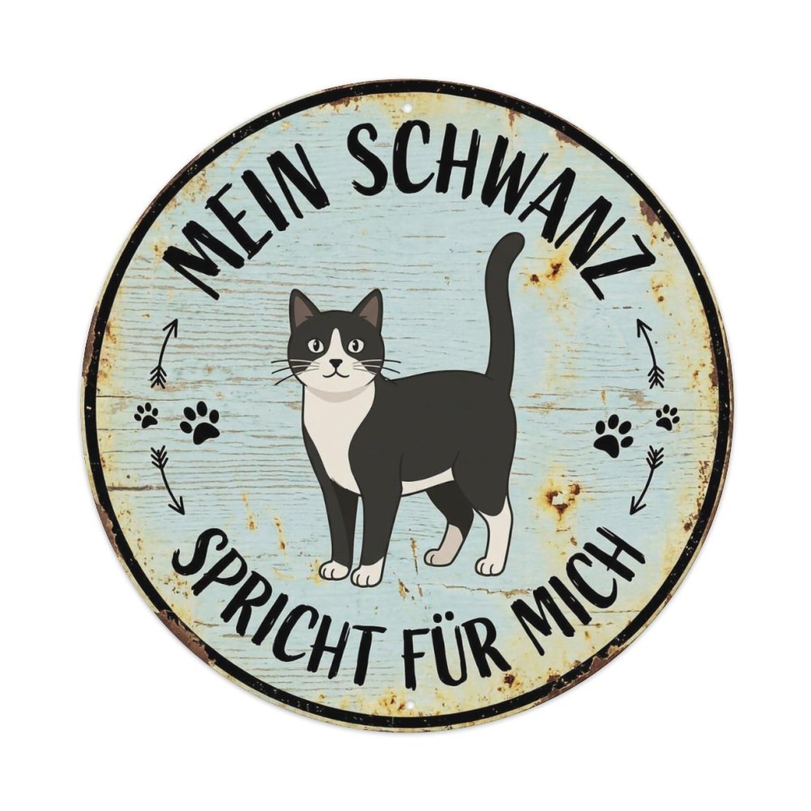 Cat Tail Language Round Wall Hanging Metal Tin Sign