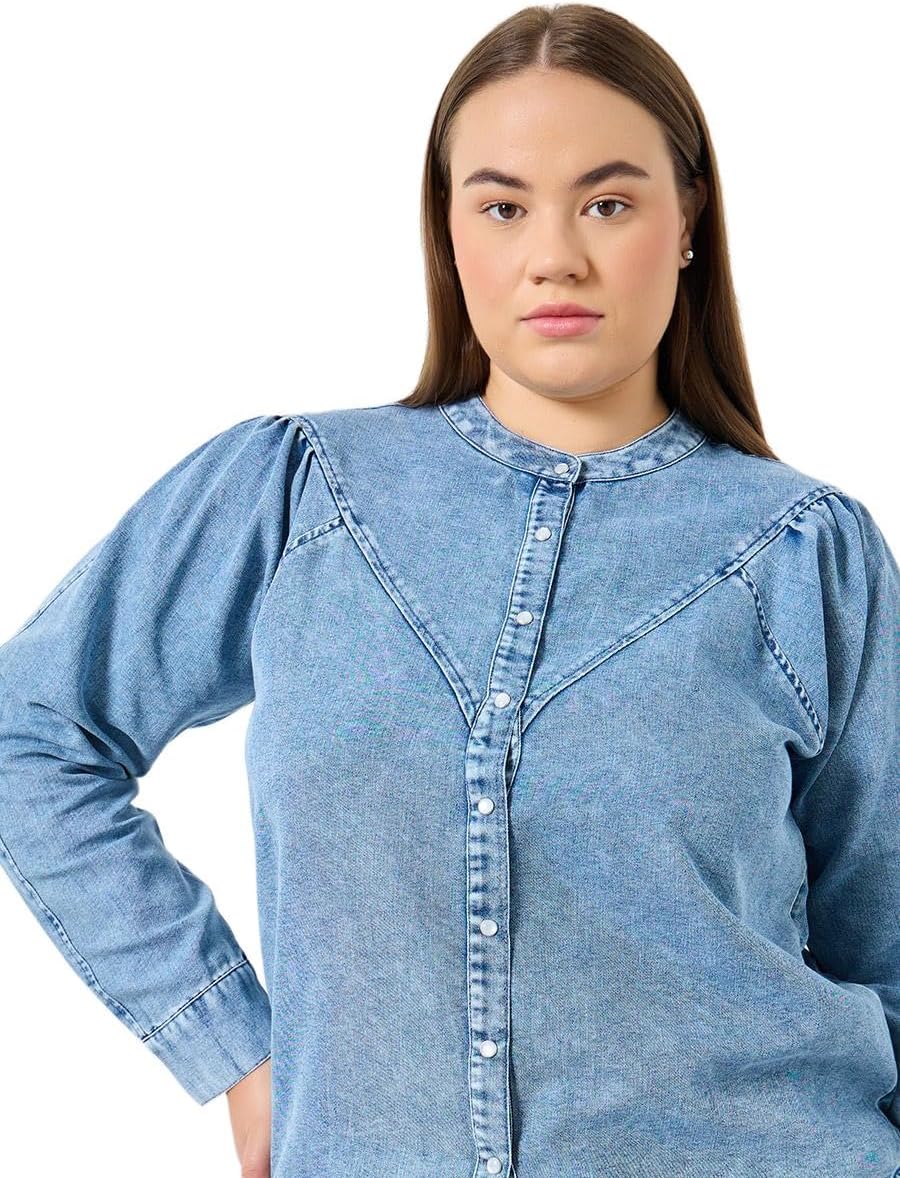 Styli Women Plus Size Long Sleeves Cotton Denim Shirt