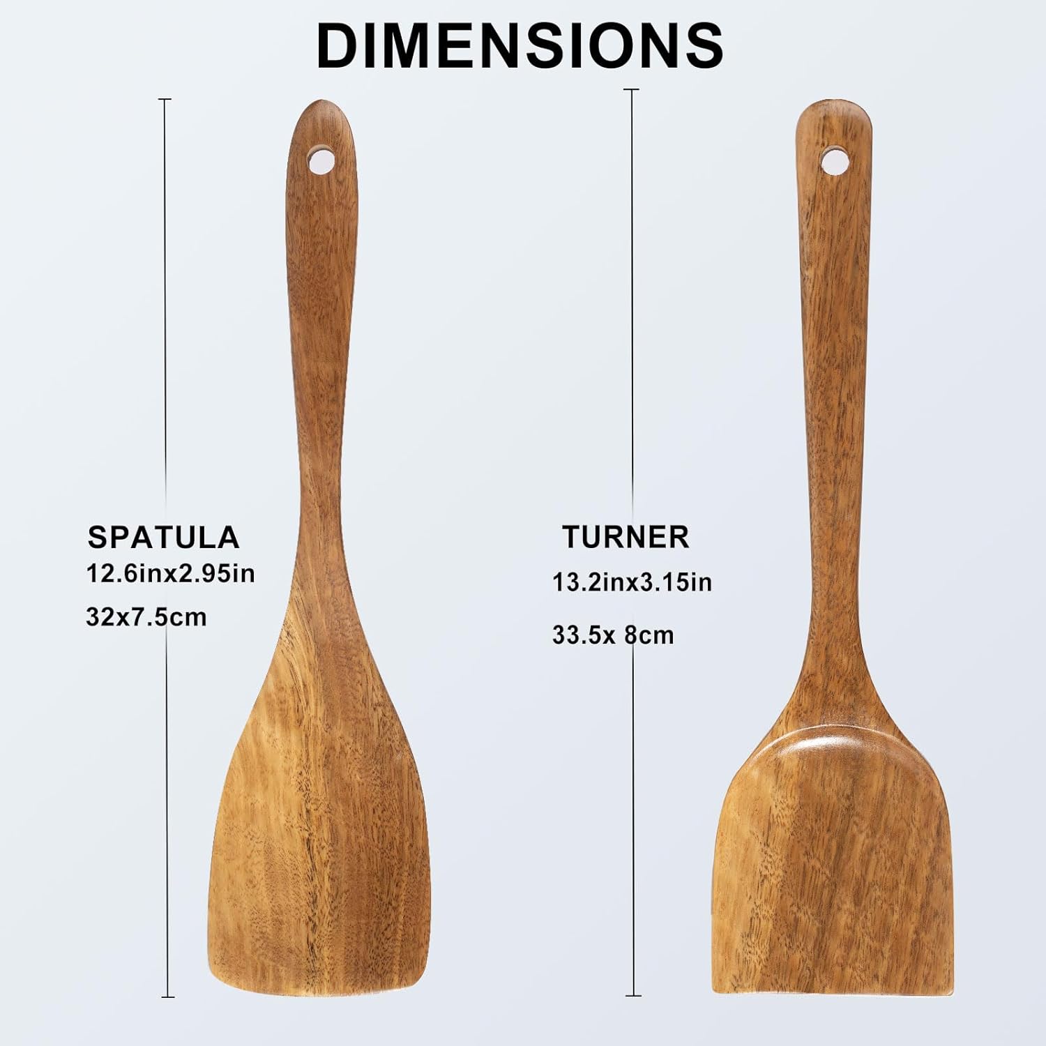Wooden Spatulas, 2 PCs Natural Acacia Wooden Cooking Utensils Set for Non-stick Pan Kitchen Tool, flipping and Wok Spatula, Wooden Spoons & Spurtle for Cooking - Image 7
