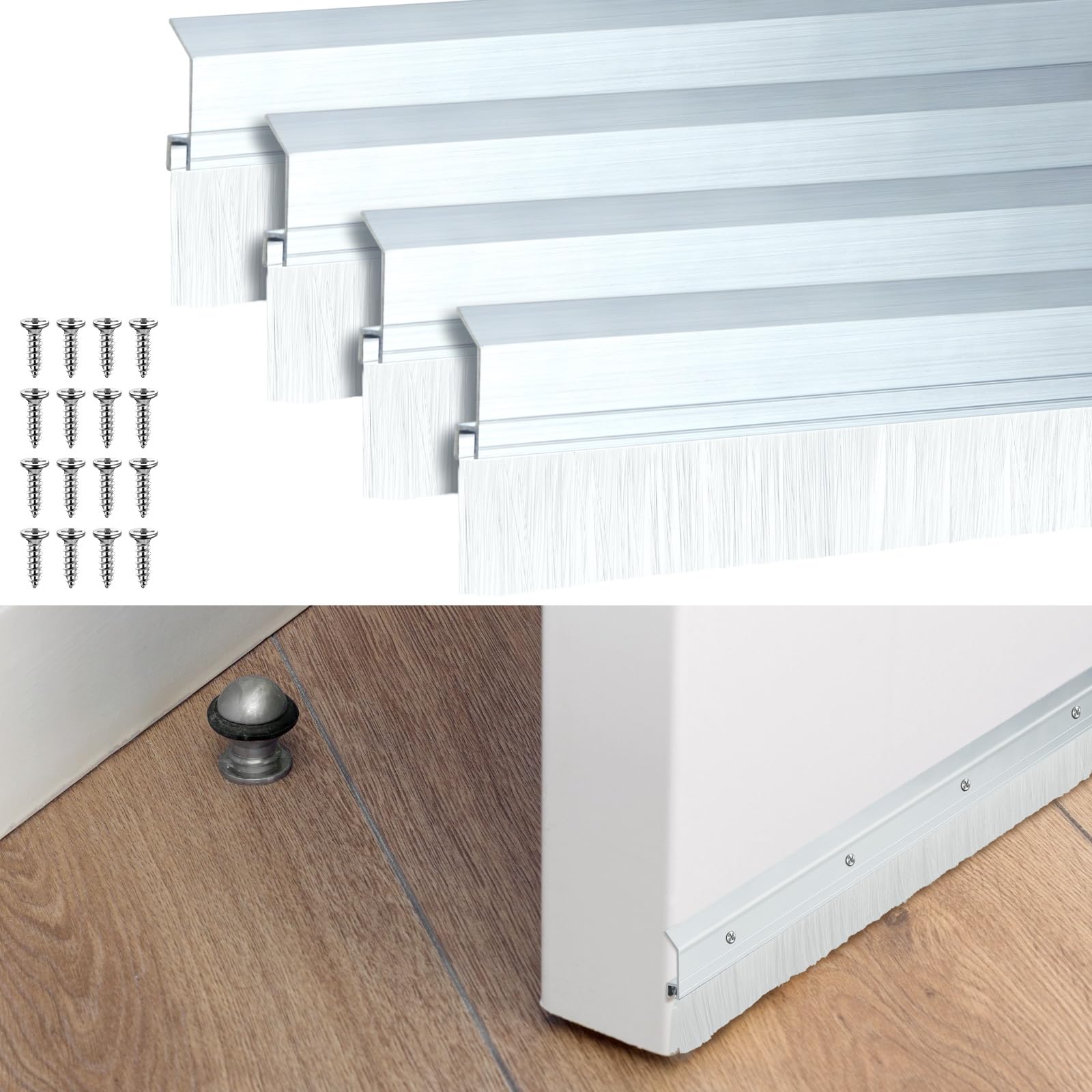 Hushee 4 Pcs 2x36 Inches Brush Door Sweep for Exterior, Aluminum