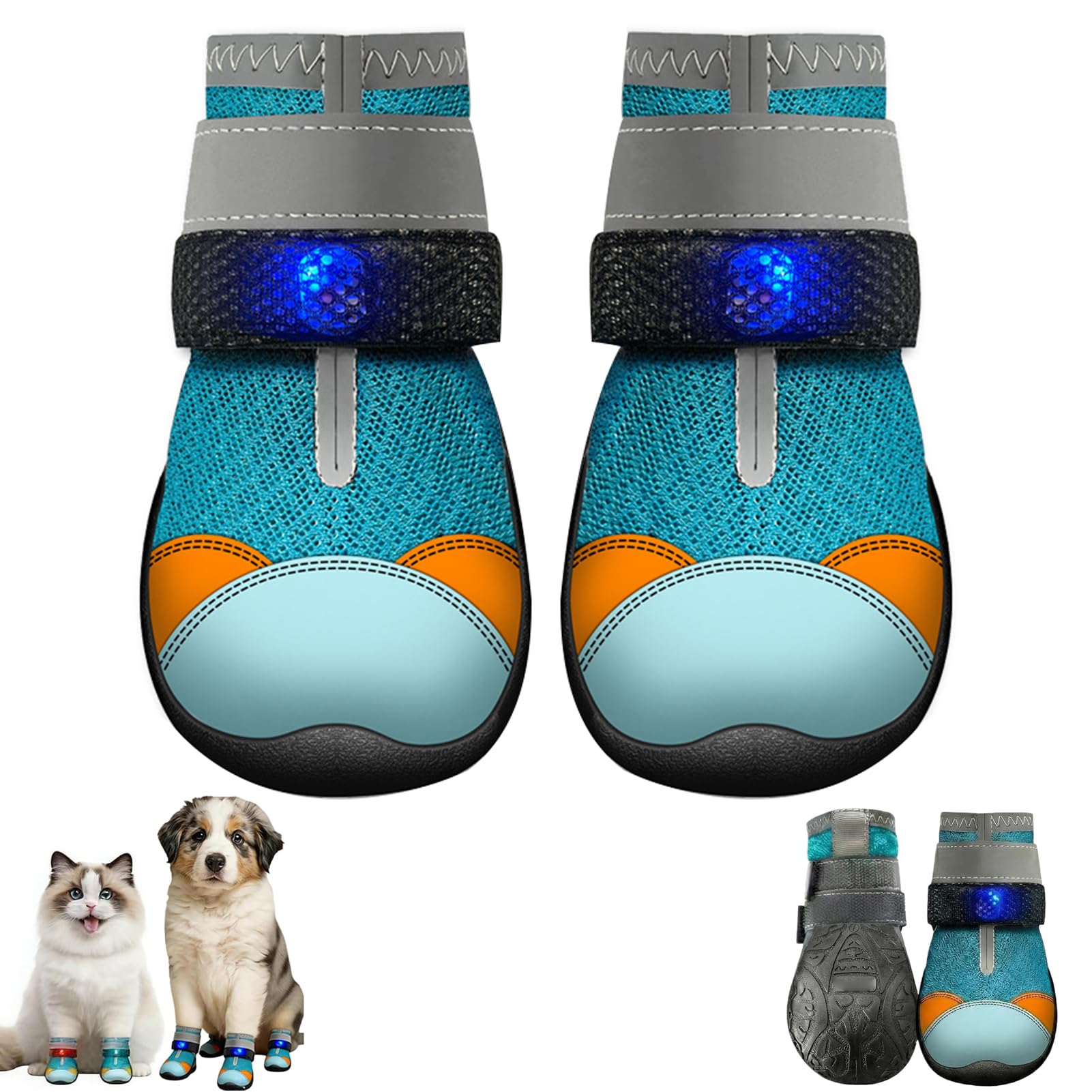 2PCS Light Up Dog Shoes - Motion Activated LED Shoes for Dogs with Breathable Anti-Slip Mesh, Reflective Dog Shoes with Adjustable Strap, LED Motion Activated Paw Protectors for Dogs, Cats (Size 6)