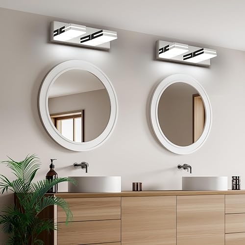 Miniatura 5 de SineRise - Lámpara LED para tocador de baño - Moderna lámpara de acrílico con acabado cromado para iluminación de pared sobre el espejo - 2 luces,