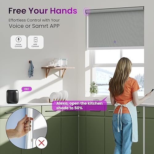 Miniatura 2 de Astomi Persianas enrollables motorizadas para ventanas, persianas inteligentes opacas para interiores, control remoto y de voz sin esfuerzo