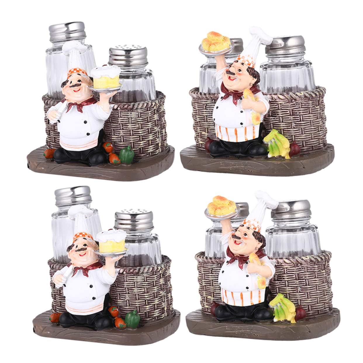 LIFKOME Lot De 4 Pots À Épices Et Chef Mignon En Résine Organiseur D'Assaisonnement Multi-Usages Pour Comptoir De Cuisine – Décoration De Sculpture De Chef Français Pour Barbecue