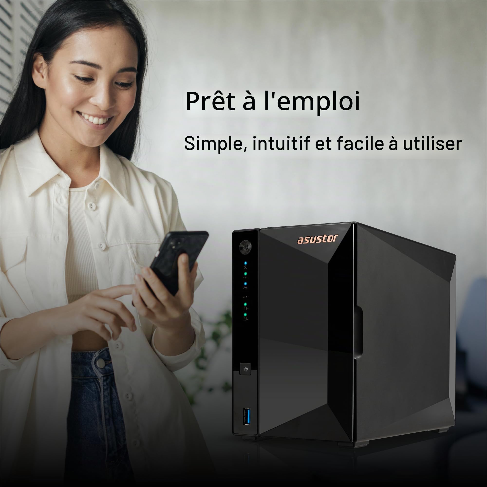Asustor Drivestor 2 Pro Gen2 AS3302T v2 Boîtier de Stockage réseau NAS à 2 Baies, 1,7 GHz Quad-Core, Port 2,5 GbE, 2 Go de RAM DDR4, Stockage réseau connecté pour Stockage Cloud (diskless)