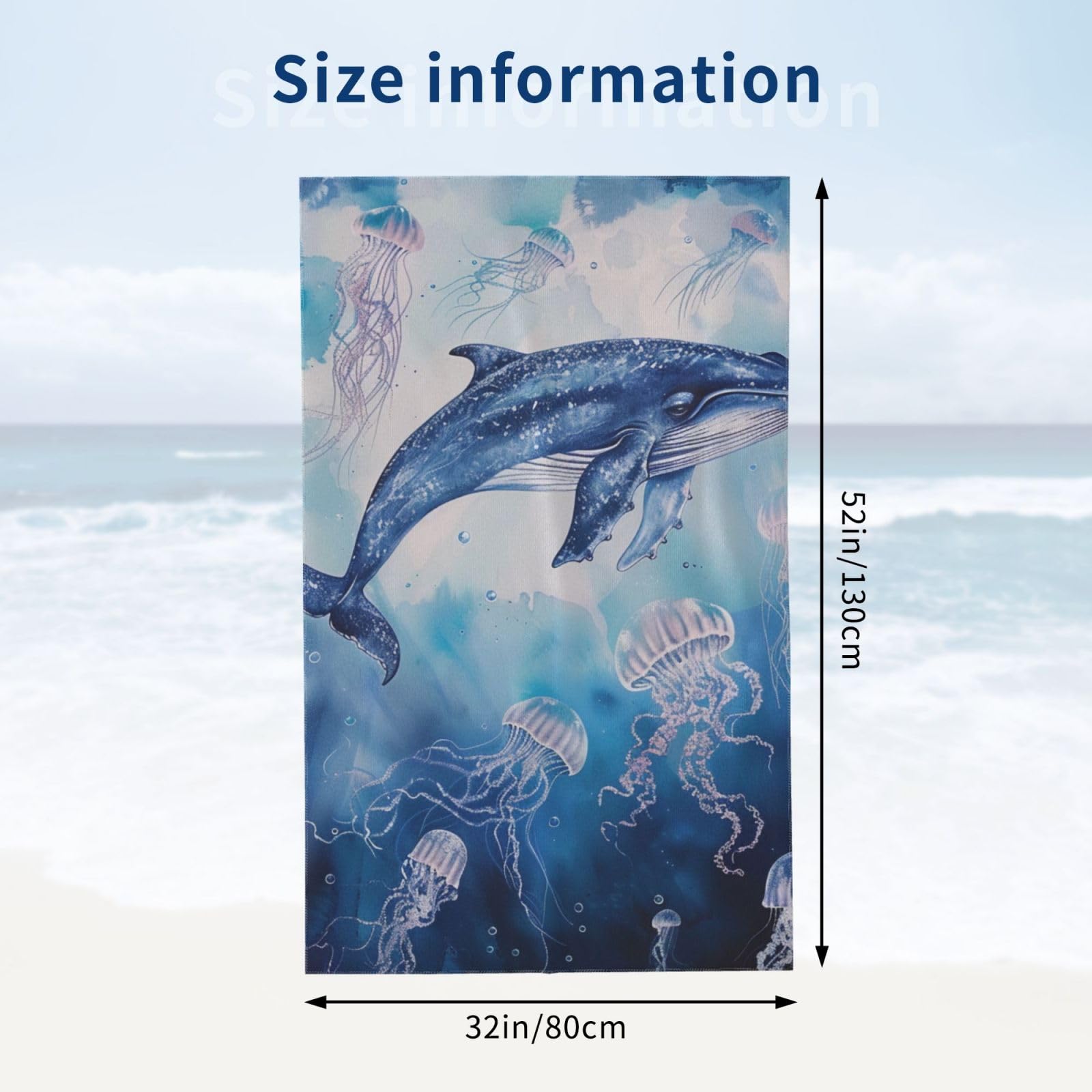 DCEHGEW Sea Whale and Jellyfish Printed Microfiber Bath Towels 32x52 Inch, Highly Absorbant Beach Towel Bath Sheets for Bathroom Travel Hotel Spa