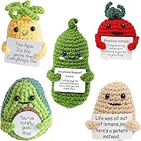 XUKEKOY Handmade Knitted Fruit Dolls Set of 5 - Adorable Pineapple, Cucumber, Tomato, Avocado, Potato with Positive Cards