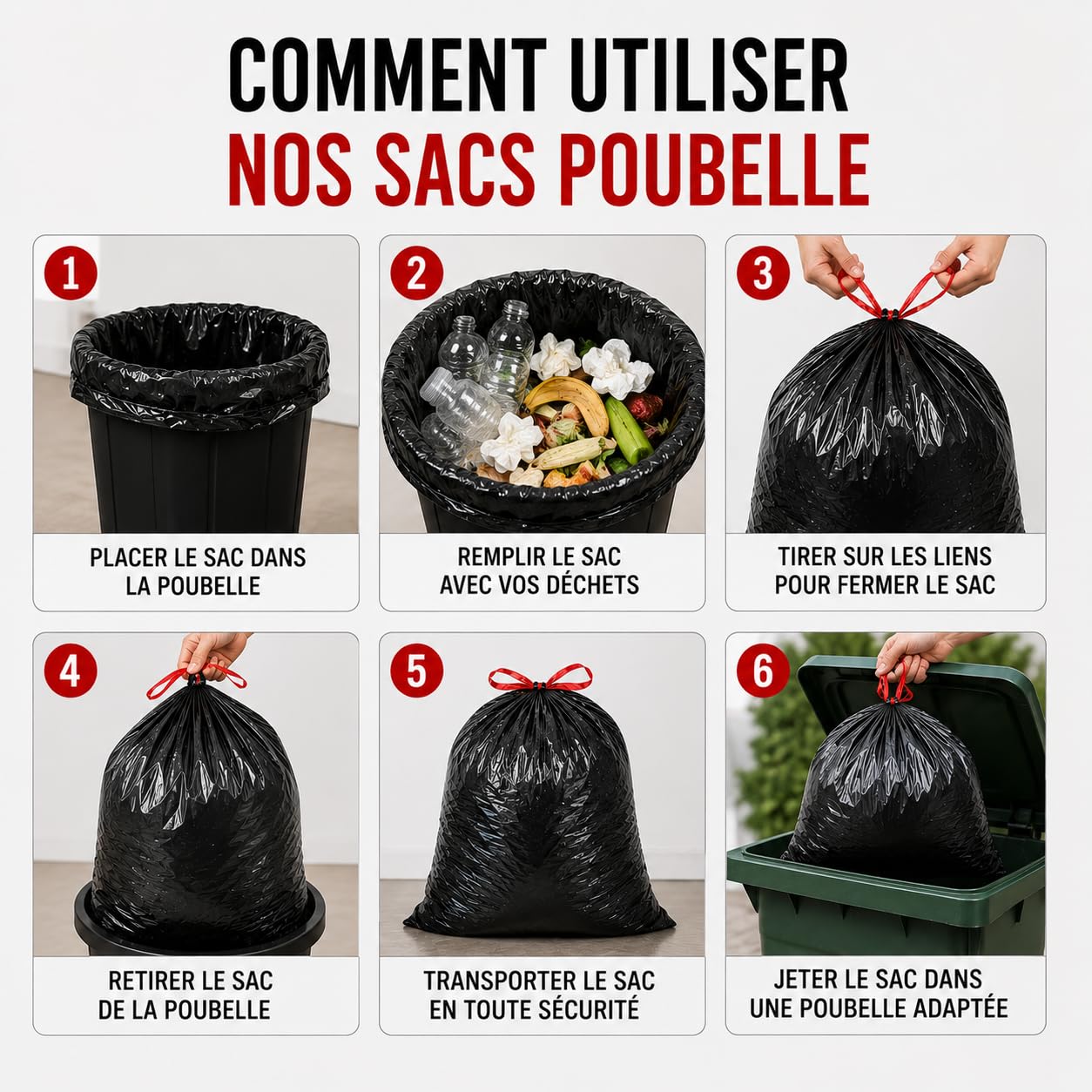 Bolsa de basura de 50 l, enlace deslizante | 100 bolsas de basura negras | ultra resistente e impermeable (35 µ) | Papelera de cocina | Cierre fácil | Anti fugas | Solución práctica e higiénica
