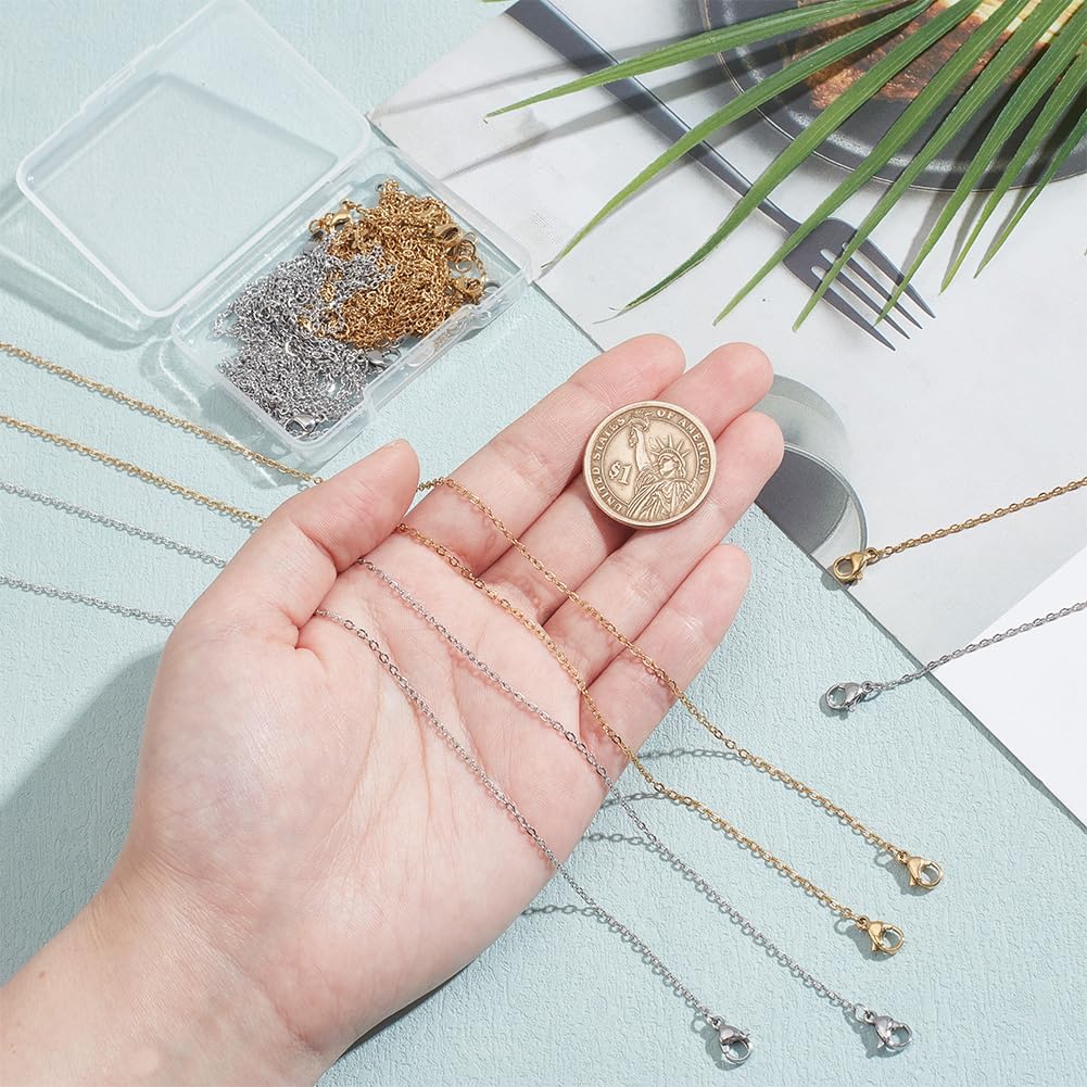 NBEADS 20pcs 304 Stainless Steel Chains, 2 Colors Bulk Necklace Chain Jewelry Making Chain Necklace Cable Holder Set for Necklace Making with Beads, 45cm image 3