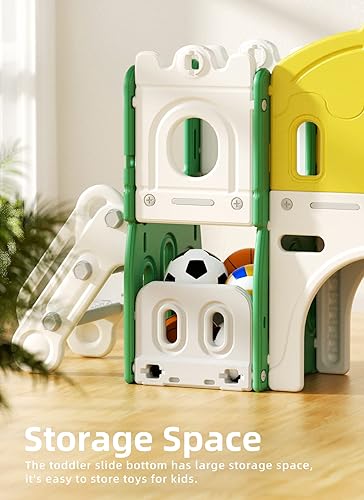 Miniatura 8 de YUFU Tobogán 7 en 1 para niños pequeños, tobogán escalador para niños con aro de baloncesto y pelota, juego para interiores y exteriores para niños