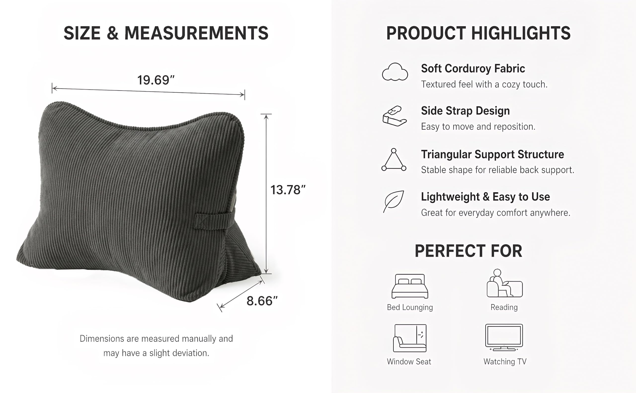 LIANSHANGNI Reading Pillows for Bed,Lumbar Support Back Pillow for Couch, Gray, Standard - Image 4
