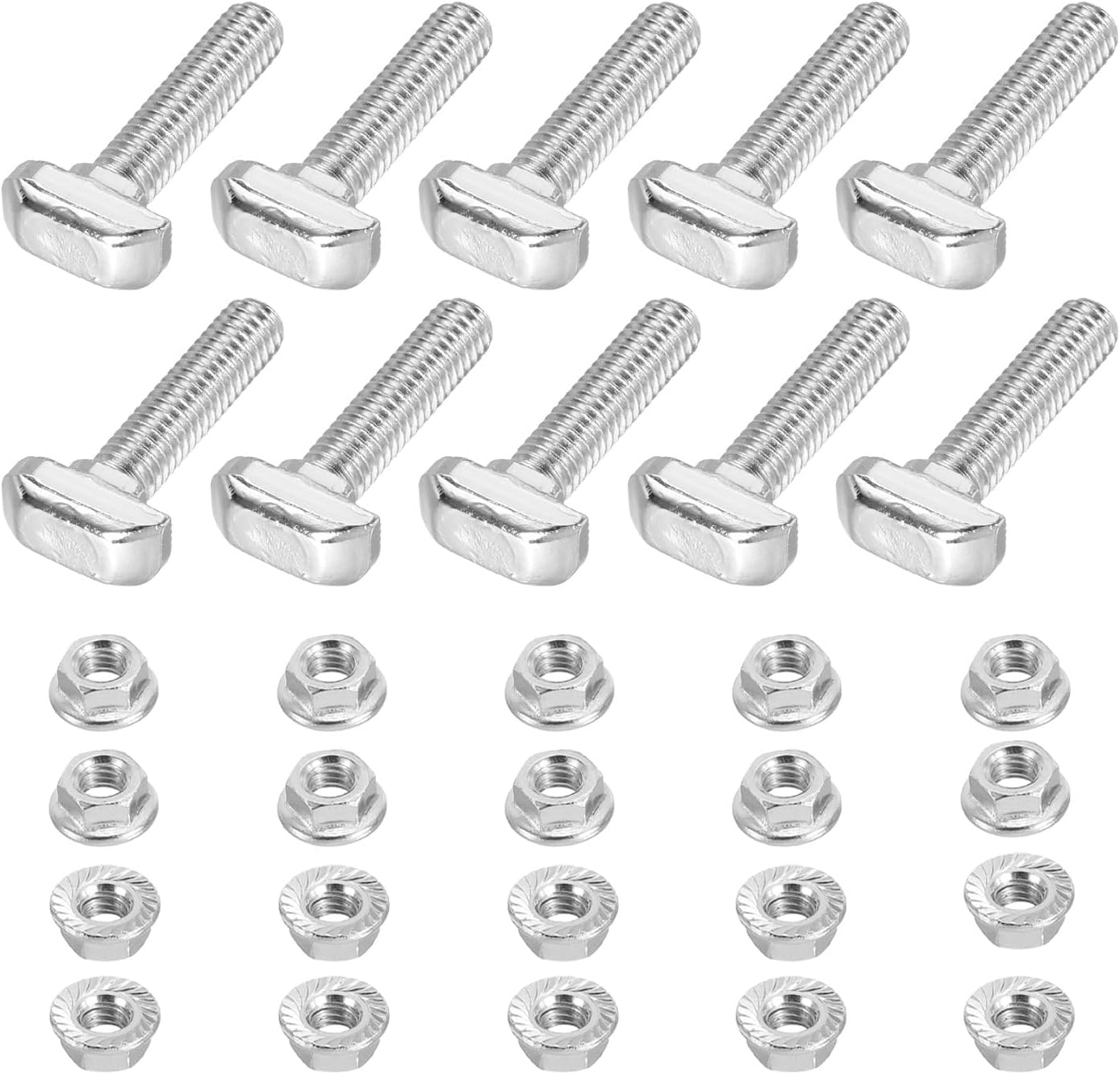 PATIKIL M6x25 Hammer Head Bolt t Screw, 10 Pcs t Slot Drop in Bolt Hammer Head Bolts with 10 Pcs Hexagon Flange Nuts for 3030 Series European Standard Aluminum Profile