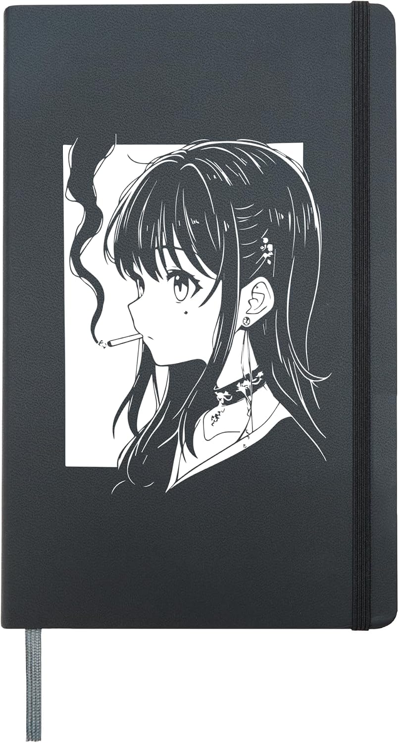 Rebellious Anime Girl with Punk Aesthetic Hardcover Journal, Black
