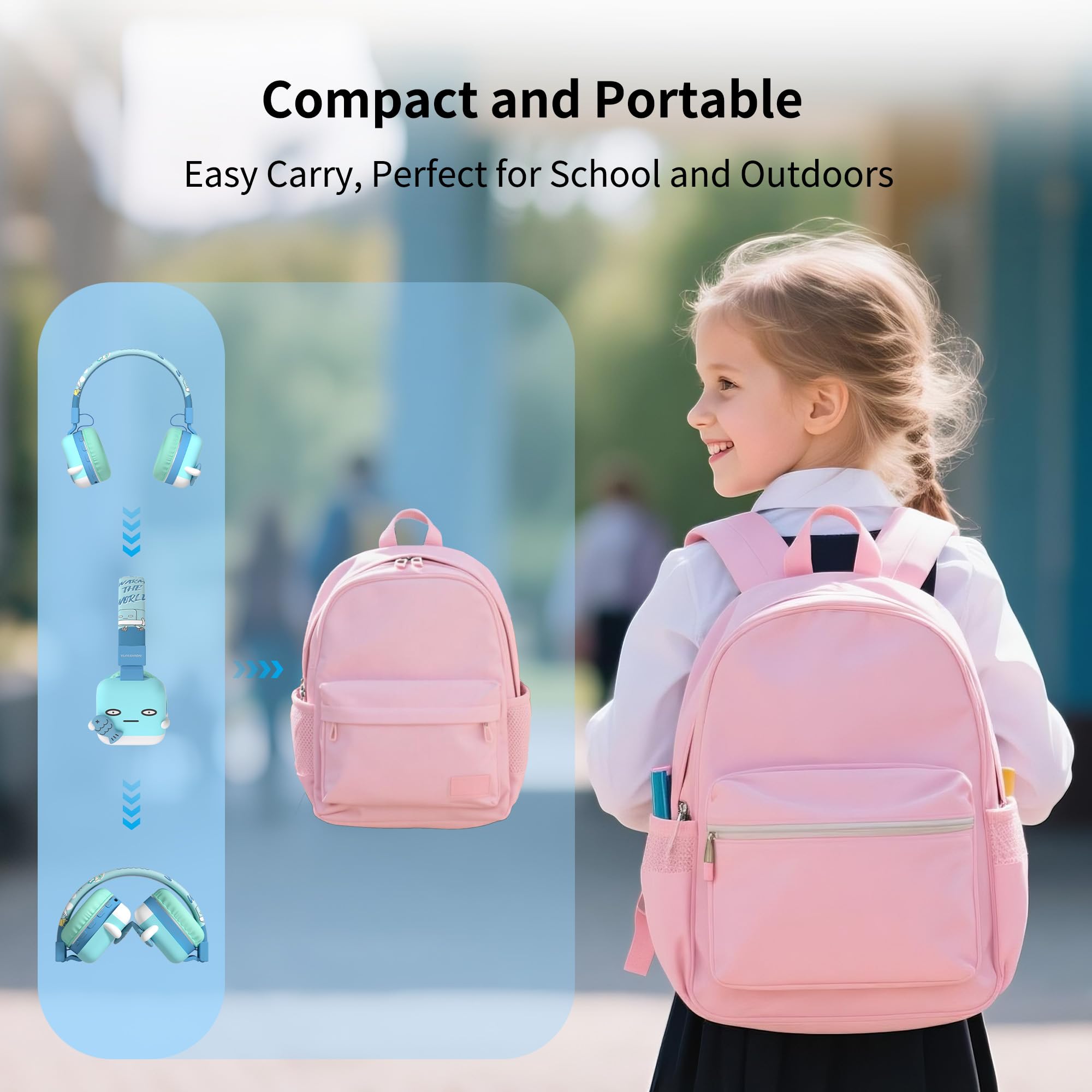Auriculares Bluetooth para niños, inalámbricos y con cable, micrófono integrado, volumen limitado, cómodos y plegables, Bluetooth 5.4, azul